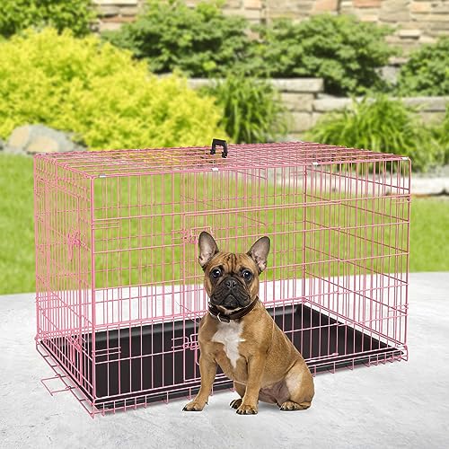 BestPet 42 Inch Folding Metal Wire Dog Crate with Double-Door and Removable Tray O49217