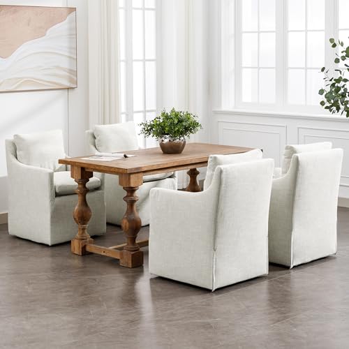 DUHOME Upholstered Dining Chair with 4 Casters, Linen Accent Armchair X915216