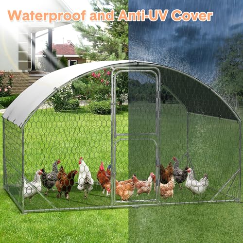 Large Metal Chicken Coop Walk-in Poultry Cage with Waterproof Cover, Double Lockable Doors X5588