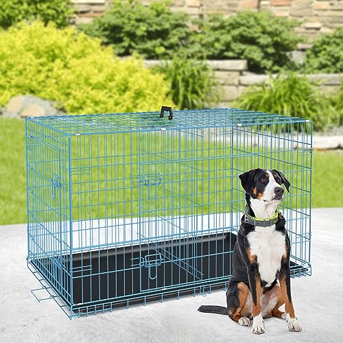 BestPet 42 Inch Folding Metal Wire Dog Crate with Double-Door and Removable Tray O49217