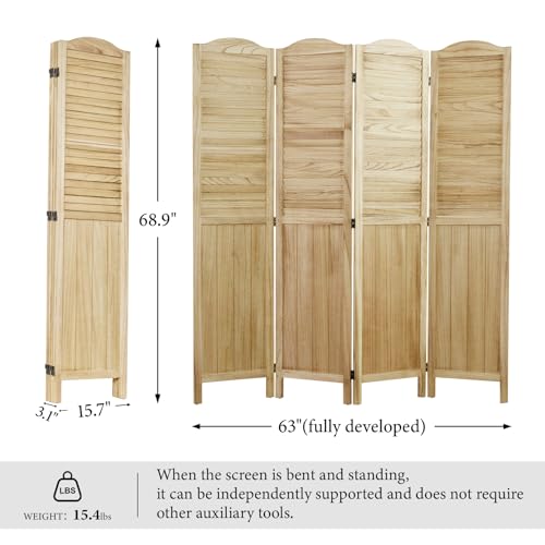 Room Partitions and Dividers, 5.6 Ft Tall Folding Wood Screen, 4 Panels S6959