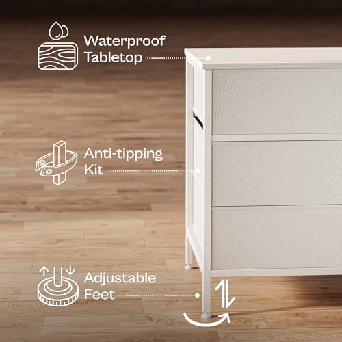 Huuger 63 Inch Dresser with 10 Fabric Drawers, Rustic Brown M836