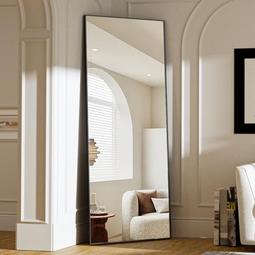 Koonmi Large Full Length Mirror with Stand, Aluminum Alloy Frame, Black G7504