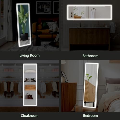 Arched Full Length Mirror with LED Lights, 60"x16" Floor Mirror with Stand T719302