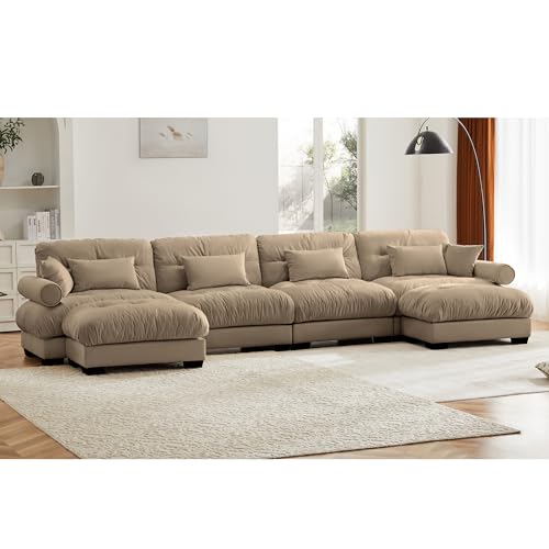 130" Modular Sectional Sofa with Movable Ottoman, Velvet Upholstered, Green Y4976