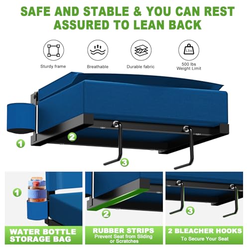 Stadium Seat with Back Support, Portable Bleacher Seat, Black V308