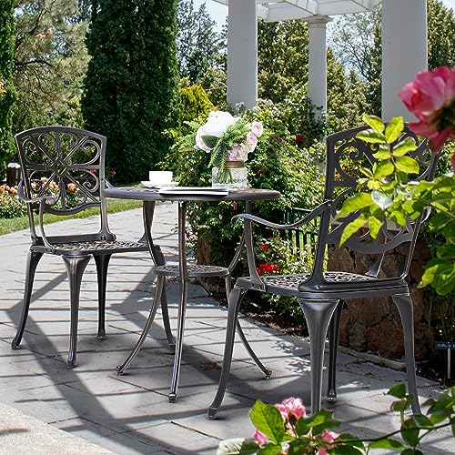 NUU GARDEN 3 Piece Cast Aluminum Bistro Set with Umbrella Hole, Black N80118