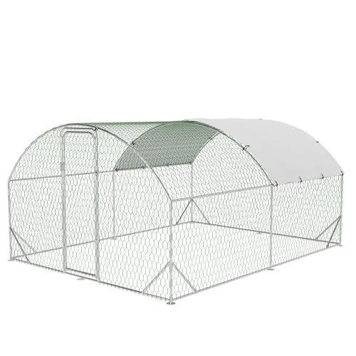 Large Metal Chicken Coop Walk-in Poultry Cage with Waterproof Cover, Double Lockable Doors X5588