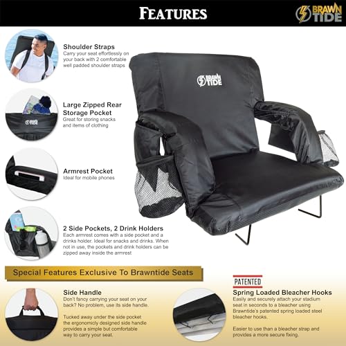 BRAWNTIDE Stadium Seat with Back Support, Cushion, Cup Holders J7745