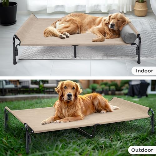 Veehoo Large Elevated Dog Bed, Outdoor Raised Cot with Removable Headrest, Breathable Washable Mesh R9070