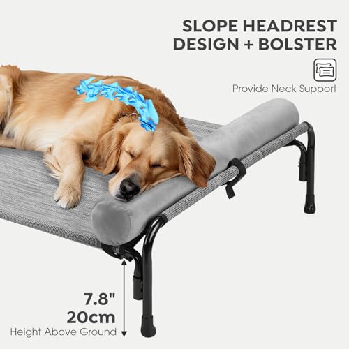 Veehoo Large Elevated Dog Bed, Outdoor Raised Cot with Removable Headrest, Breathable Washable Mesh R9070