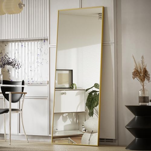 Koonmi Large Full Length Mirror with Stand, Aluminum Alloy Frame, Black G7504