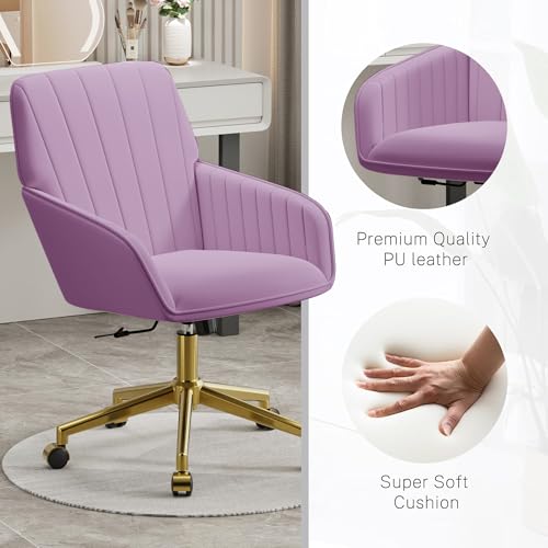 Velvet Home Office Chair with Gold Base, Swivel Desk Chair with Wheels (Cream) Z435471