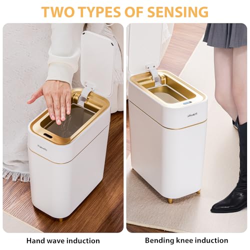 Pukomc Automatic Sensor Trash Can 2.3 Gallon Touchless Lid Quiet Close White Gold A928188