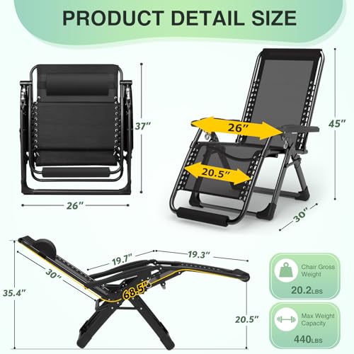 Suteck Zero Gravity Chair Reclining Camping Lounge with Removable Cushion and Cup Holder Z41184