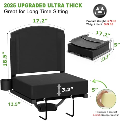 Stadium Seat with Back Support, Portable Bleacher Seat, Black V308