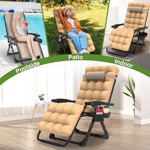 Suteck Zero Gravity Chair Reclining Camping Lounge with Removable Cushion and Cup Holder Z41184