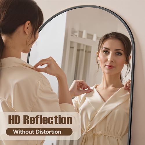 78" Oversized Arched Floor Mirror with Stand, Aluminum Frame, Black N18643