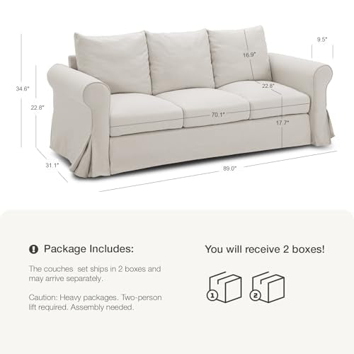 Classic 3 Seater White Slipcovered Sofa with Rolled Arm C52519