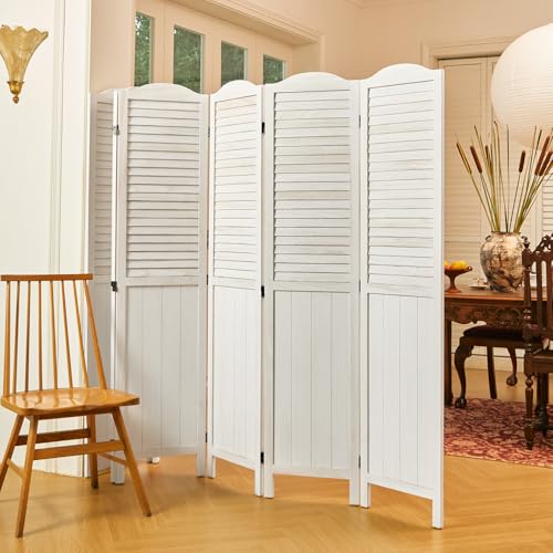 Room Partitions and Dividers, 5.6 Ft Tall Folding Wood Screen, 4 Panels S6959