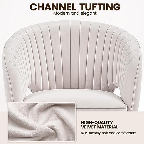 Yaheetech Velvet Vanity Chair with Wheels for Bedroom Cream U9976