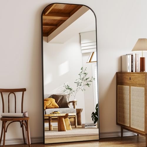 Full Length Mirror 56x21 Inch Arched Floor Standing Wall Mountable Black J48657