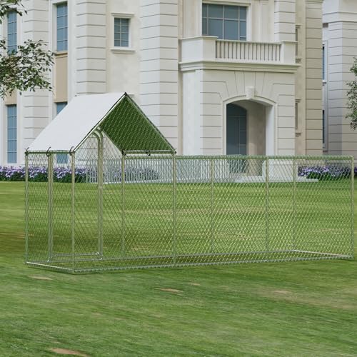 Large Metal Chicken Coop with Waterproof Cover, Walk-in Pen for Yard and Farm X107761