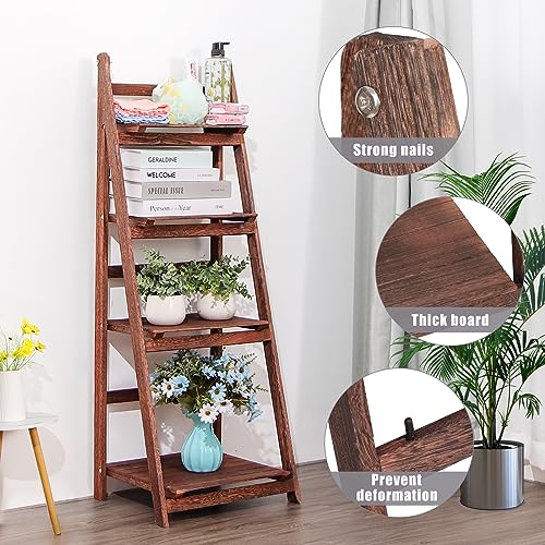 Funkeen Foldable Ladder Shelf Plant Stand for Indoor Outdoor White D80239
