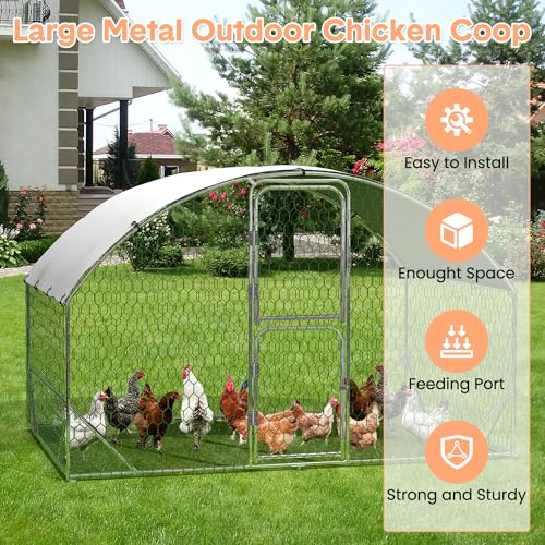 Large Metal Chicken Coop Walk-in Poultry Cage with Waterproof Cover, Double Lockable Doors X5588