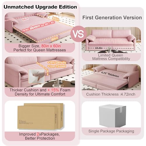 Queen Size Futon Sofa Bed with 2 Pillows, Blue V9731