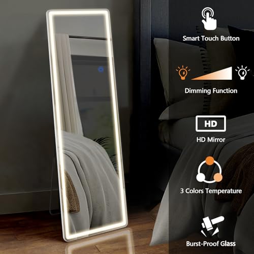Arched Full Length Mirror with LED Lights, 60"x16" Floor Mirror with Stand T719302