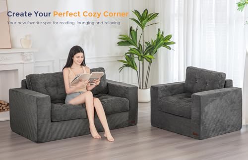 MAXYOYO 3 Seater Boneless Floor Sofa with Tufted Cushion, Beige A96326