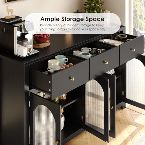 FINETONES Buffet Cabinet with Storage, 55.1" Farmhouse Sideboard, Black C356454