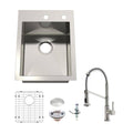 Glacier Bay Zero Radius All-in-One Drop-In/Undermount 16-Gauge Stainless Steel 17 in. Single Bowl Kitchen Sink with Faucet, Brus - Avayadevconnect