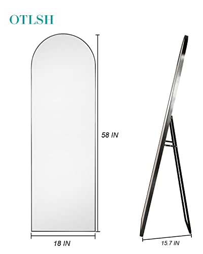 Arched Floor Mirror 58"x18" Full Length with Stand, Aluminum Frame, Black S856658