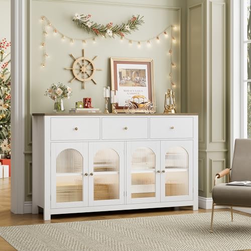 FINETONES Buffet Cabinet with Storage, 55.1" Farmhouse Sideboard, Black C356454