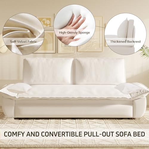 Queen Size Futon Sofa Bed with 2 Pillows, Blue V9731
