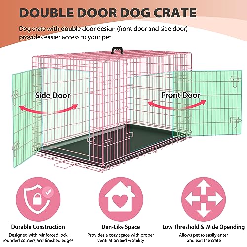BestPet 42 Inch Folding Metal Wire Dog Crate with Double-Door and Removable Tray O49217