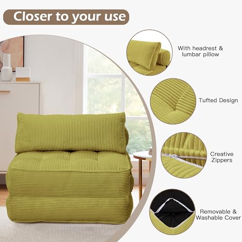 GYUTEI Folding Sofa Bed Convertible Sleeping Chair with Corduroy Fabric, Grayish Blue E807