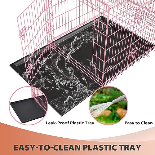 BestPet 42 Inch Folding Metal Wire Dog Crate with Double-Door and Removable Tray O49217