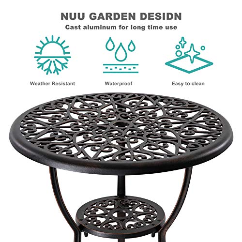 NUU GARDEN 3 Piece Cast Aluminum Bistro Set with Umbrella Hole, Black N80118