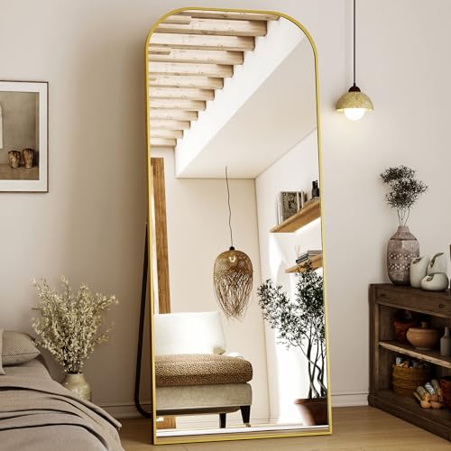 Full Length Mirror 56x21 Inch Arched Floor Standing Wall Mountable Black J48657