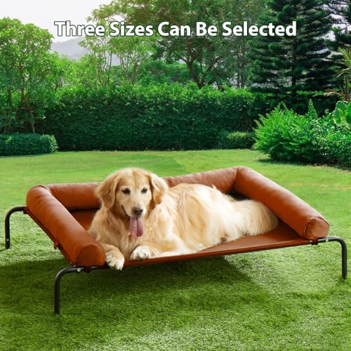 Cooling Elevated Dog Bed for Large Dogs, Waterproof Raised Cot with Headrest, Grey W43220