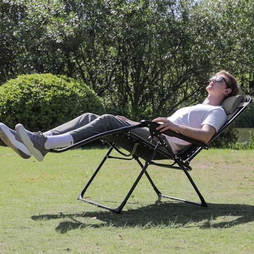 Oversized Padded Zero Gravity Lounge Chair, Foldable Patio Recliner with Cup Holder, Black A147