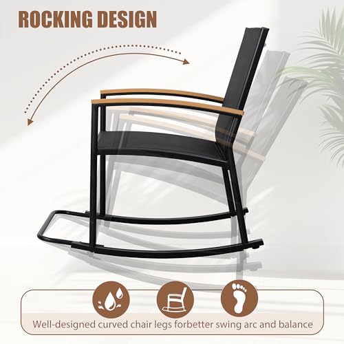 Shintenchi 3 Piece Outdoor Rocking Bistro Set with Table, Black R7367