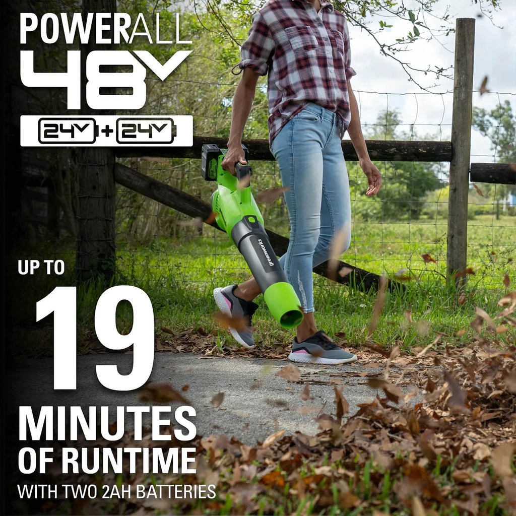 Greenworks 48V Brushless Leaf Blower 515CFM with 2.0Ah Batteries & Charger O7126