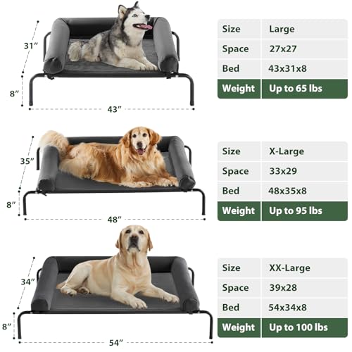 Cooling Elevated Dog Bed for Large Dogs, Waterproof Raised Cot with Headrest, Grey W43220
