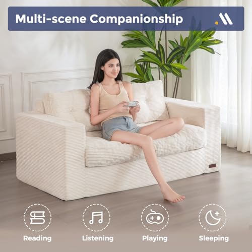 MAXYOYO 3 Seater Boneless Floor Sofa with Tufted Cushion, Beige A96326