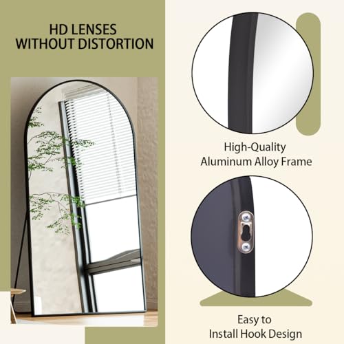 BEAUTYPEAK 65"x24" Arched Full Length Floor Mirror, Black D361