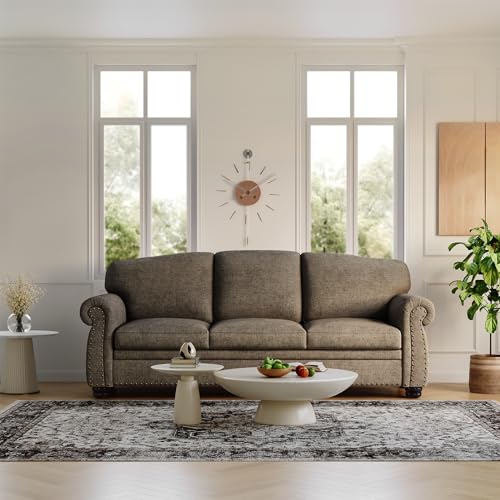 90 Inch Nailhead Trim Chenille Sofa for Living Room, Beige L968714